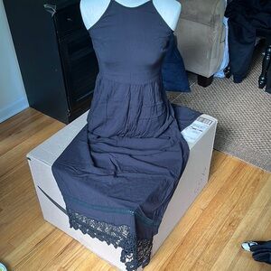 Midi side slit Halter Dress with Lace on Bottom